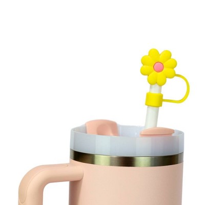 CharCharms 4pk Nature Straw Topper: PVC Drinkware Accessories, Dishwasher-Safe, Blue, Hot/Cold Beverages, Straw Caps