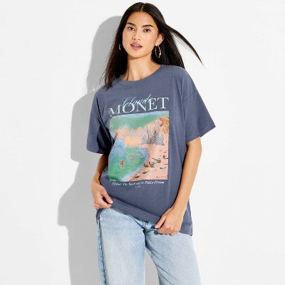 Women's Monet Seaside Oversized T-Shirt - Dark Gray Floral XS