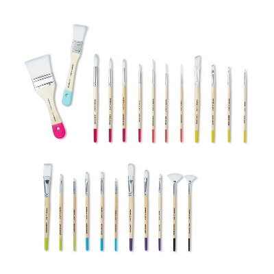 24pc Artist Paintbrush Set - Mondo Llama: Nylon & Wood, All Paint Types, Angle, Fan, Round, Filbert Brushes