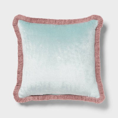 Velvet Contrast Fringe Dec Pillow Square Light Teal Blue/Pink - Threshold