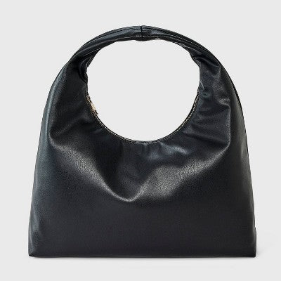 Faux Leather Soft Shoulder Bag - A New Day Black
