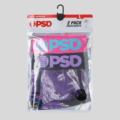 PSD Men's 2pk Aloha Sunrise Money Palms Boxer Briefs - Purple Money Palm/Pink S