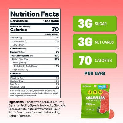 Shameless Snacks Wassup Watermelon Low Calorie Keto Gummies Candy - 1.8oz