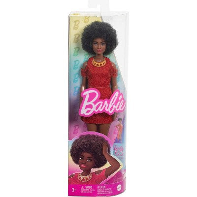 Barbie 11.5" Fashionistas Black Hair/Brown Hair Wearing Red Dress