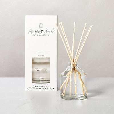 11.83 fl oz Canvas Oil Reed Diffuser - Hearth & Hand with Magnolia: Glass Bottle, Fresh Linen Scent, No Flame Needed