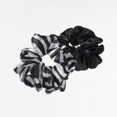 scunci Classic Chic Large Satin Scrunchies - Black/Zebra Print - All Hair - 2pcs