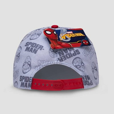 Toddler Boys' Spider-Man Baseball Hat: Gray Canvas, Movie Logo, Back Snap Closure, One Size Fits Most, Spot Clean