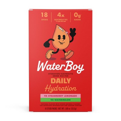 Waterboy Daily Hydration Sports Drink Variety Pack - Strawberry Lemonade + Watermelon - 1.89oz/18ct