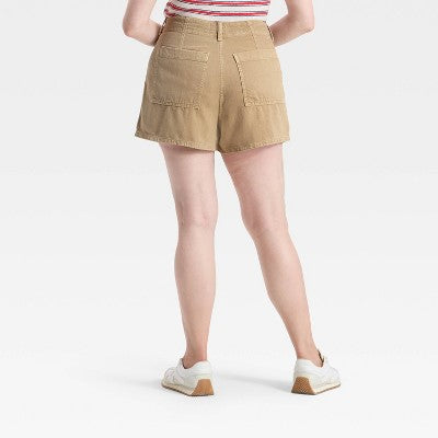 Women's High-Rise Pleated Jean Shorts - Universal Thread Khaki 8