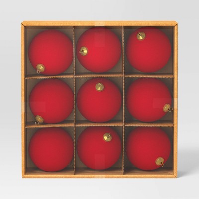 9ct 80mm Christmas Flocked Ball Ornament Set Red - Wondershop