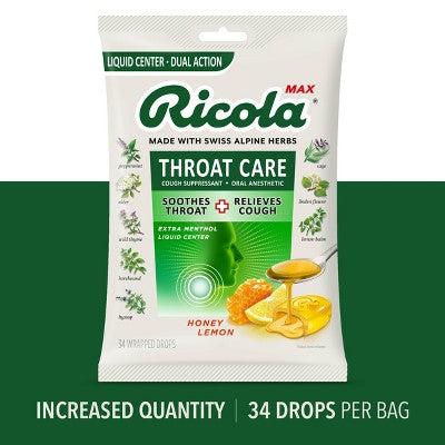 Ricola Max Throat Care Drops - Honey Lemon - 34ct