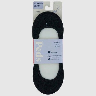 Peds Women's 2pk Extended Size Microfiber Liner Socks - Black 8-12