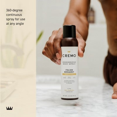Cremo Deodorizing Body Spray - Italian Bergamot - 3.5 fl oz: Fresh Vetiver Scent, Whole Body Application