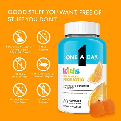 One A Day Kids' Multivitamin with Probiotic Gummies for Digestive Health - Orange - 60ct