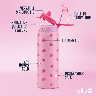 Ello Pop & Fill 18oz Stainless Steel Water Bottle Strawberry 3D Print