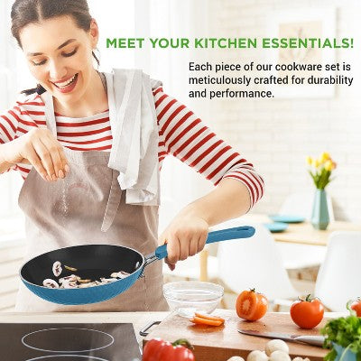 NutriChef 11-Piece Non-Stick Kitchen Cookware Set - Elegant Diamond Pattern, Ceramic Coated Pots & Pans (Blue) (LOCAL PICKUP ONLY)