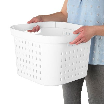 1.25bu Square Modern Laundry Basket Square - Brightroom: Plastic Clothes Basket with Built-In Handles, Medium Size