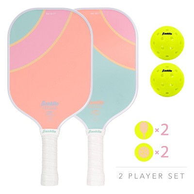 Franklin Sports 2 Player Poly Paddle with Ball Set - Yellow/Green: Fiberglass Core for Traditional Racquet Shape in Pickleball