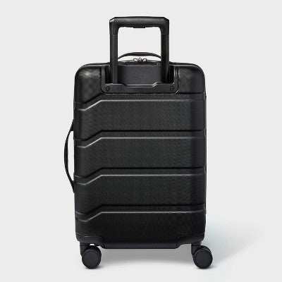 Carry On Spinner Wheels Suitcase with Front Pocket Black - Open Story