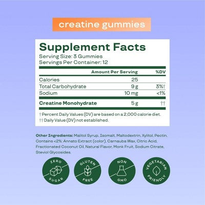BLOOM NUTRITION Creatine Monohydrate Gummies - Orange Squeeze - 36ct/12 Servings
