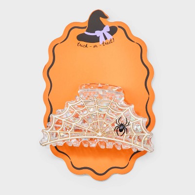 Halloween Scalloped Spider Web Claw Hair Clip - Clear/Gold