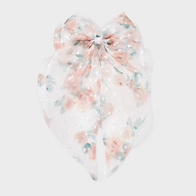 Swiss Dot Rose Print Hair Bow - A New Day Ivory