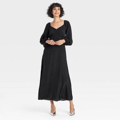 Women's Long Sleeve Crepe Maxi A-Line Dress - A New Day S