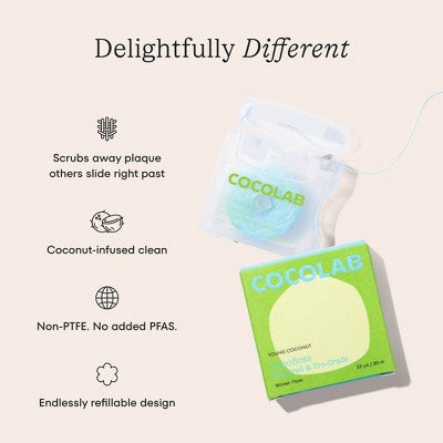 Cocolab Cocofloss Refillable Woven Expanding Dental Floss - Young Coconut - 33yd