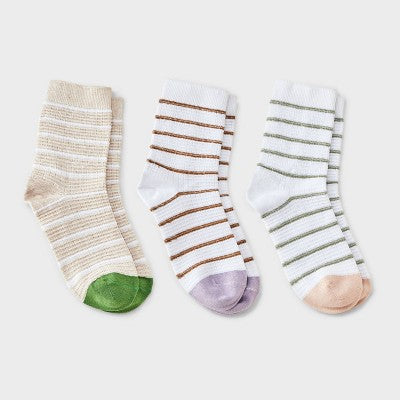 Women's 2pk Waffle Stripes Textured Mid Crew Socks - Auden - Oatmeal