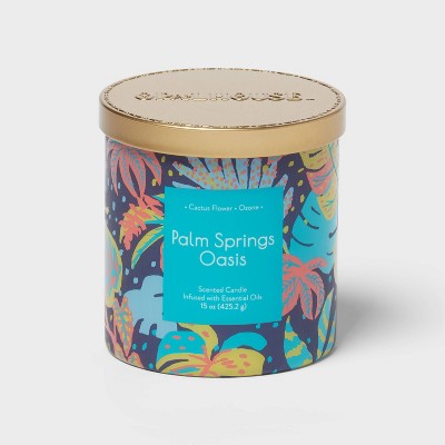 2-Wick Glass Jar 15oz Candle with Patterned Sleeve Palm Springs Oasis - Opalhouse: Scented, Lidded, 50hr Burn Time