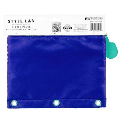 Style Lab Colorblocked Nylon and Mesh Binder Pouch with 10 Mini Erasers Blue