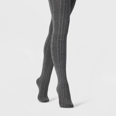 Women's Cable Fleece Lined Tights - A New Day Charcoal Heather S/M