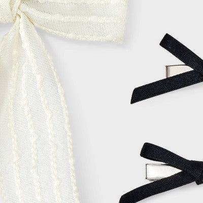 Ivory Hair Bow with Salon Hair Clip Bows Set 3 pc - Wild Fable White/Black