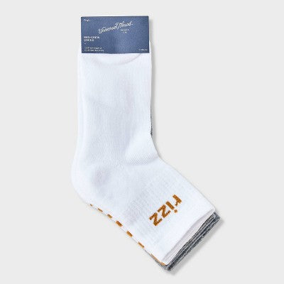 Women's "Rizz" Cushioned Striped 3pk Mid Crew Socks - Universal Thread White/Gold/Heather Gray 4-10: Cotton Blend, Knit