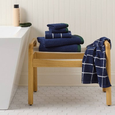 6pc Everyday Ribbed Dorm Towel Set Navy/White - Room Essentials