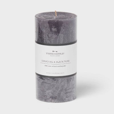 3" x 6" Pillar Candle Charcoal and Black Teak - Threshold: Long-Lasting Aroma, 75 Hours Burn Time