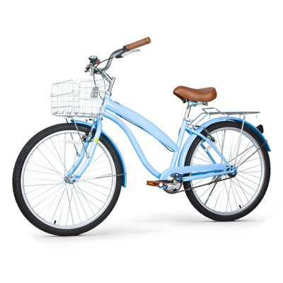 Hykolity 26 Inch Cruiser Beach Bike Commuter Bicycle for Adult Women Men City Bikes with Basket Comfort Saddle Rear Rack White (LOCAL PICKUP ONLY)