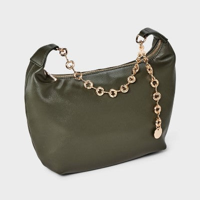 Jewelry Chain Handbag Clutch - A New Day Olive Green: Shell, Metal Chain Strap, Woven Design