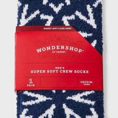 Men's Snowflakes Cozy Crew Socks - Wondershop Navy Blue 6-12