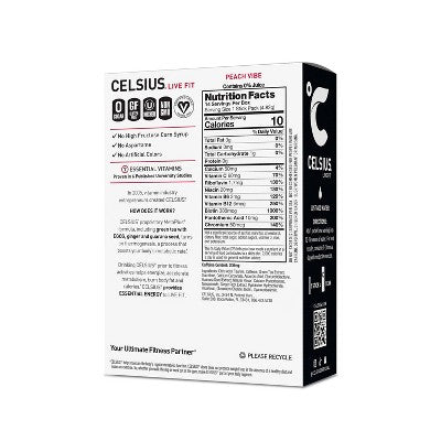 CELSIUS On The Go Powder Sticks Peach Vibe Essential Energy - 14pk Sticks