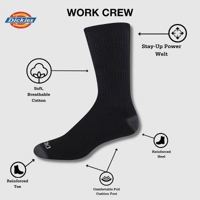 Men's Dickies 10pk Work Crew Socks - Black 6-12