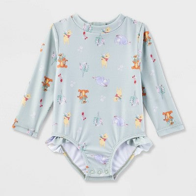 Baby Girls' Winnie The Pooh One Piece Swimsuit Light Green 18M