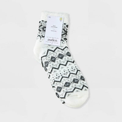 Women's Snowflake Geo Double Lined Cozy Ankle Socks - Auden Ivory/Black 4-10