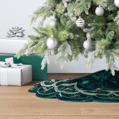 48" Christmas Dia Art Deco Embellished Soft Velvet Tree Skirt Green - Wondershop
