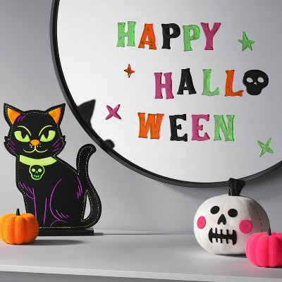 5.5" Felt Pumpkin Skull Halloween Decorative Figurine White - Hyde & EEK! Boutique: Indoor Tabletop Decor