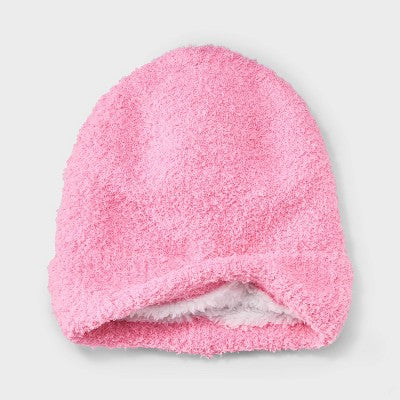 Girls' Fuzzy Knitted Beanie with Pom Hat - art class Pink