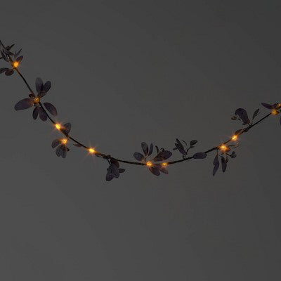 25 Light LED Black Faux Leaves Garland Halloween String Lights - Hyde & EEK! Boutique: Indoor/Outdoor, Battery-Powered