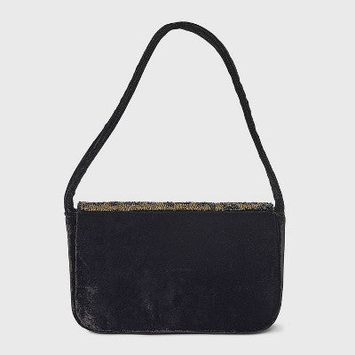Embellished Leopard Print Flap Shoulder Bag - A New Day Black/Brown