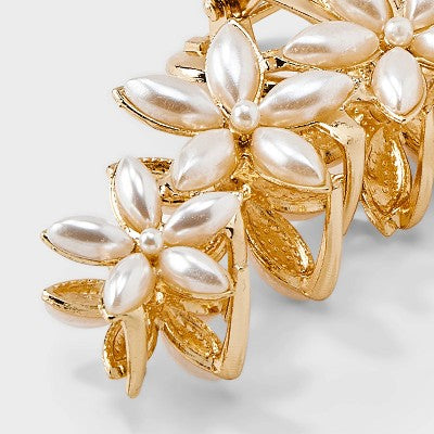 Metal Flower Pearls Claw Hair Clip - A New Day Gold: Hair Styling, Securing, Zinc, Plastic, Aluminum