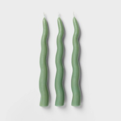 6pk Taper Candle Set Green Wavy - Room Essentials